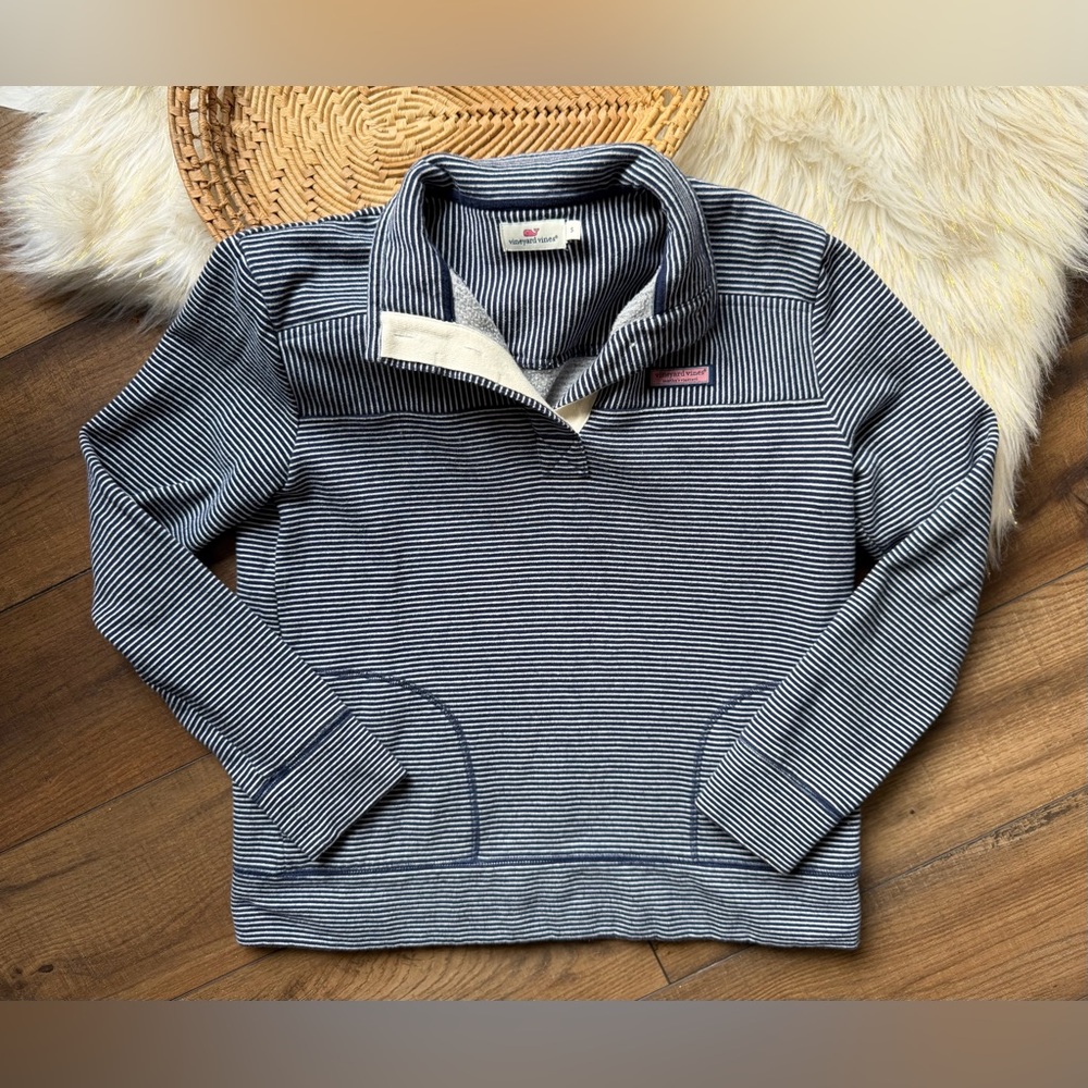 Vineyard Vines Blue White Stripe Half Button Pullover Sweatshirt Size Small